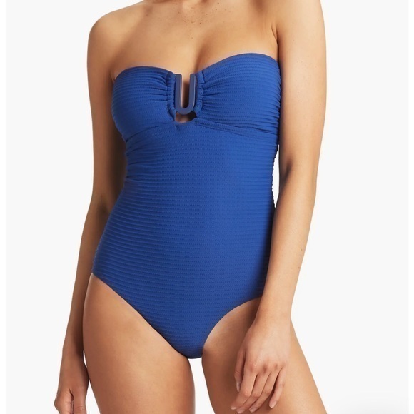 Sea Level Swim U-Bar Bandeau One-Piece Swimsuit in Royal Blue Size 4 New - Picture 1 of 6